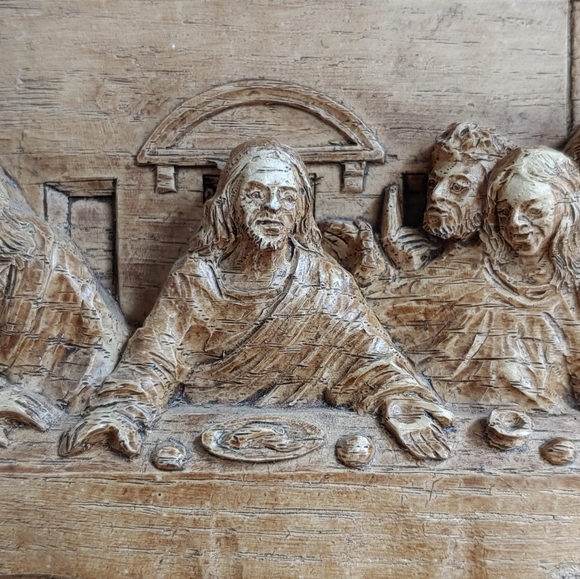 Wood Carved Plaque Relief Jesus Apostles Sculpture Leonardo Picture Wall - Picture 10 of 15